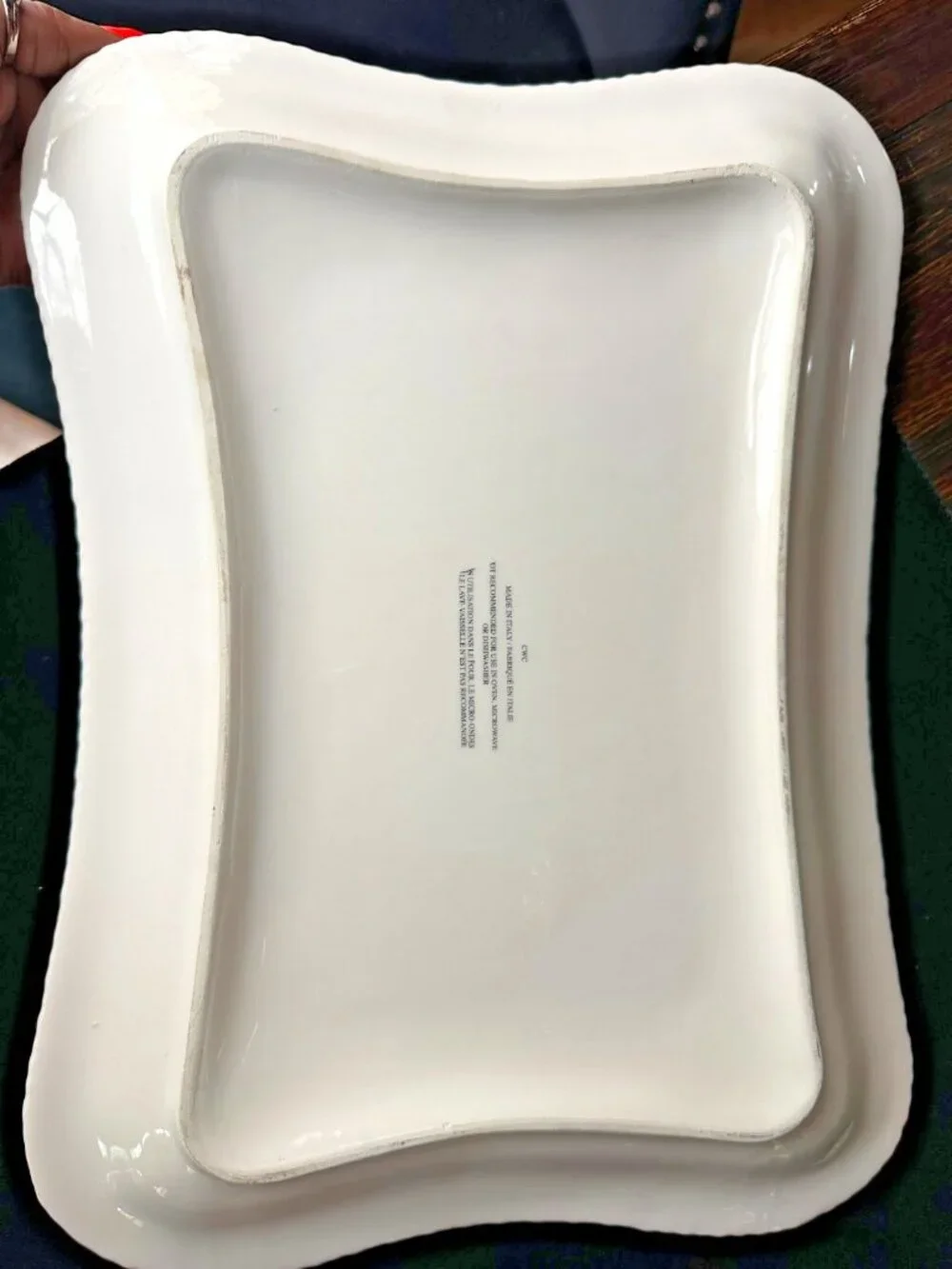Vintage Italian White Ceramic Serving Platter 16x12 Rose Leaf Border Serveware